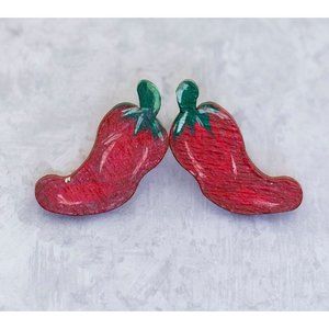 Vintage Wooden Earrings, Chili Earrings, Spicy Jalapeno Stud Earrings - CF1